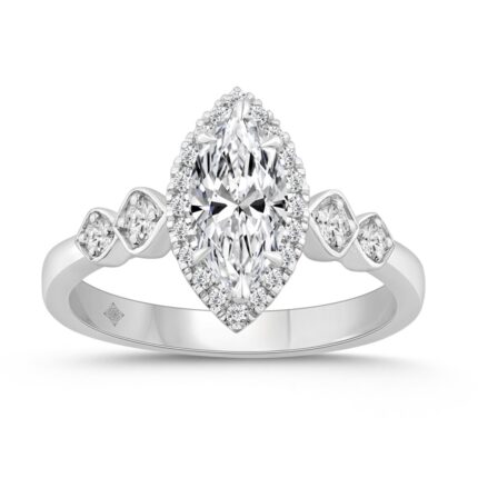 14K WHITE GOLD 1 1/4CT ROUND/MARQUISE DIAMOND LADIES BRIDAL RING (CENTER STONE MARQUISE DIAMOND 1CT)