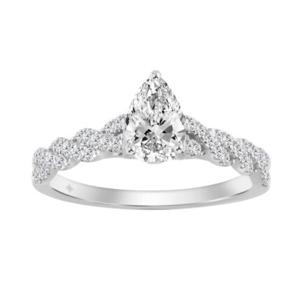 14K WHITE GOLD 1 1/4CT ROUND/PEAR DIAMOND LADIES BRIDAL RING (CENTER STONE PEAR DIAMOND 1CT)