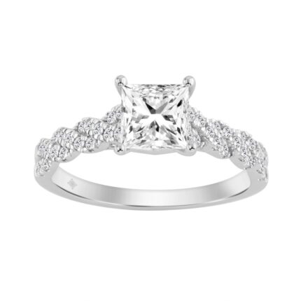 14K WHITE GOLD 1 1/4CT ROUND/PRINCESS DIAMOND LADIES BRIDAL RING (CENTER STONE PRINCESS DIAMOND 1CT)