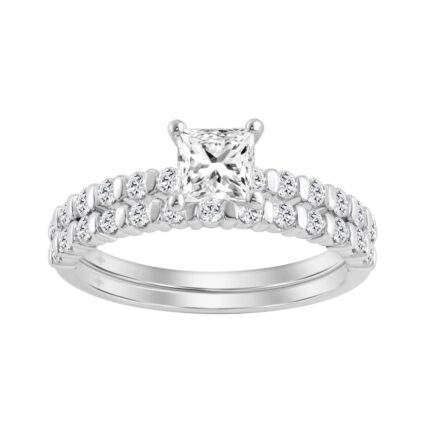 14K WHITE GOLD 1 1/4CT ROUND/PRINCESS DIAMOND LADIES BRIDAL SET (CENTER STONE PRINCESS DIAMOND 3/4CT)