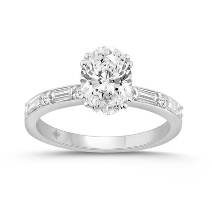 14K WHITE GOLD 1 3/4CT ROUND/BAGUETTE DIAMOND LADIES RING (CENTER STONE ROUND DIAMOND 1 1/2CT)