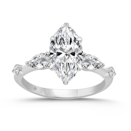 14K WHITE GOLD 2 1/2CT ROUND/MARQUISE/PEAR DIAMOND LADIES RING (CENTER STONE MARQUISE DIAMOND 2CT)