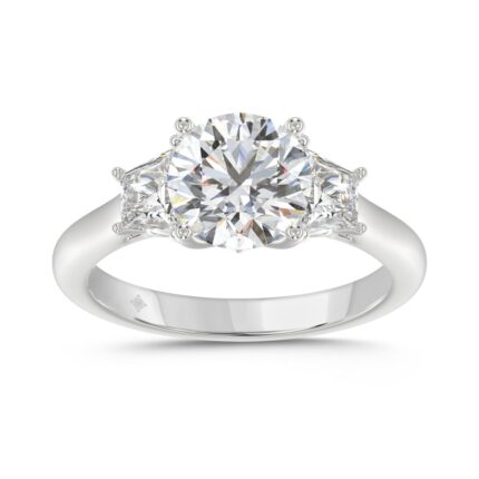 14K WHITE GOLD 2 1/2CT ROUND/TRAPEZOID DIAMOND LADIES RING (CENTER STONE ROUND DIAMOND 2CT)