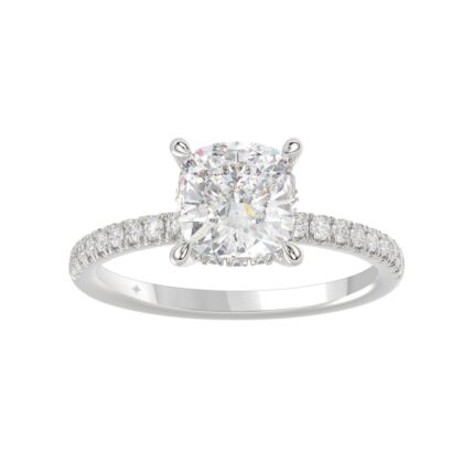 14K WHITE GOLD 2 1/4CT ROUND/CUSHION DIAMOND LADIES RING (CENTER STONE CUSHION DIAMOND 2CT)