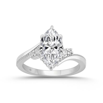 14K WHITE GOLD 2 1/4CT ROUND/MARQUISE DIAMOND LADIES RING (CENTER STONE MARQUISE DIAMOND 2CT)