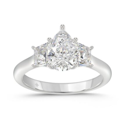 14K WHITE GOLD 2 1/5CT PEAR/TRAPEZOID DIAMOND LADIES RING (CENTER STONE PEAR DIAMOND 1 1/2CT)