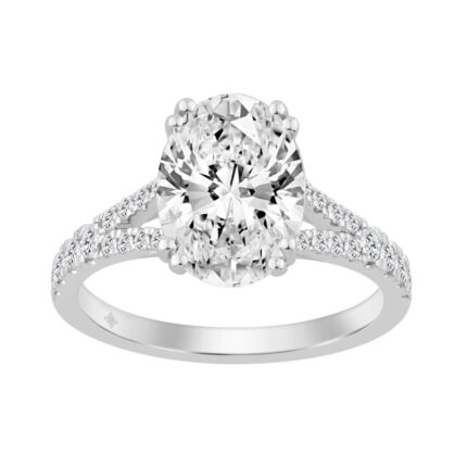 14K WHITE GOLD 2 3/4CT ROUND/OVAL DIAMOND LADIES BRIDAL RING (CENTER STONE OVAL DIAMOND 2 1/2CT)