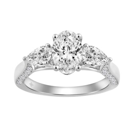 14K WHITE GOLD 2 3/4CT ROUND/OVAL/PEAR DIAMOND LADIES RING (CENTER STONE OVAL DIAMOND 2.00CT)