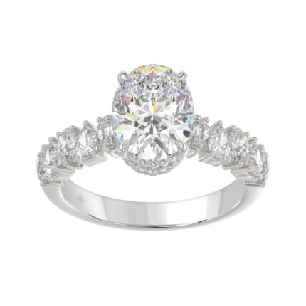 14K WHITE GOLD 2 3/4CT ROUND/OVAL/PEAR DIAMOND LADIES RING (CENTER STONE OVAL DIAMOND 2CT)