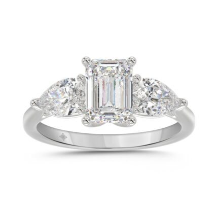 14K WHITE GOLD 2 5/8CT EMERALD/PEAR DIAMOND LADIES RING (CENTER STONE EMERALD DIAMOND 1 1/2CT)