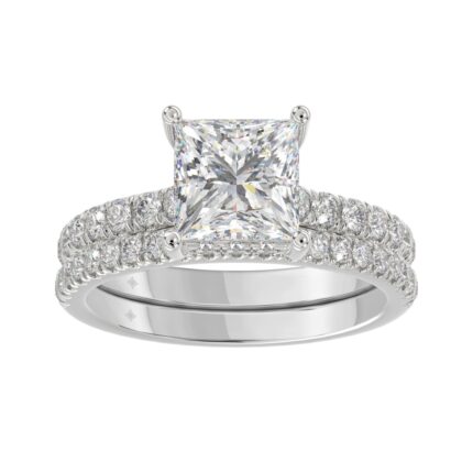 14K WHITE GOLD 2 7/8CT ROUND/PRINCESS DIAMOND LADIES BRIDAL SET (CENTER STONE PRINCESS DIAMOND 2.00CT)