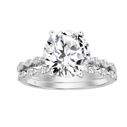 14K WHITE GOLD 3 1/3CT ROUND DIAMOND LADIES BRIDAL SET (CENTER STONE ROUND DIAMOND 3CT)