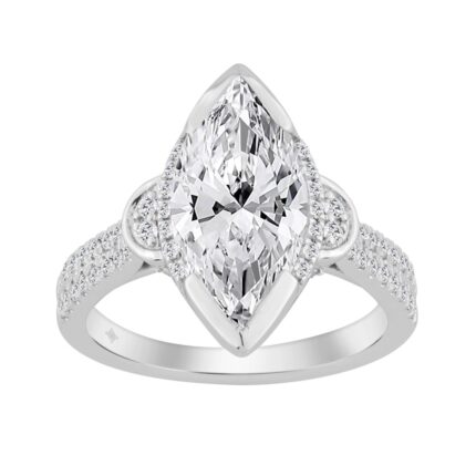 14K WHITE GOLD 3 1/3CT ROUND/MARQUISE DIAMOND LADIES RING (CENTER STONE MARQUISE DIAMOND 3CT)