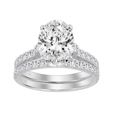 14K WHITE GOLD 3.00CT ROUND/OVAL DIAMOND LADIES BRIDAL SET (CENTER STONE OVAL DIAMOND 2CT )