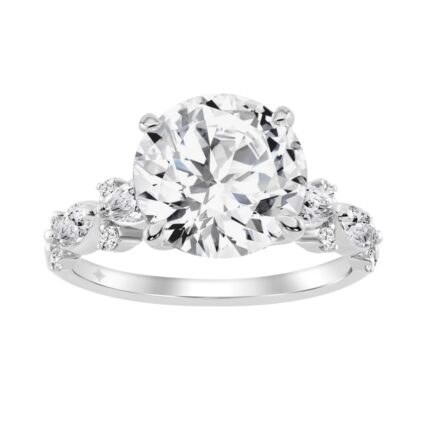 14K WHITE GOLD 4 1/2CT ROUND/MARQUISE DIAMOND LADIES RING (CENTER STONE ROUND DIAMOND 4CT)