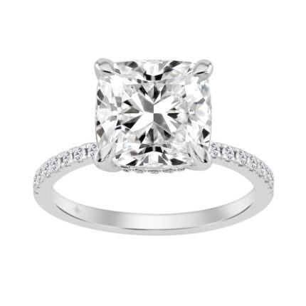 14K WHITE GOLD 4 1/4CT ROUND/CUSHION DIAMOND LADIES RING (CENTER STONE CUSHION DIAMOND 4.00CT)