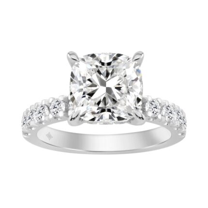 14K WHITE GOLD 4 3/4CT ROUND/CUSHION DIAMOND LADIES RING (CENTER STONE CUSHION DIAMOND 4CT)