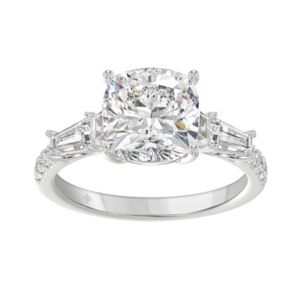 14K WHITE GOLD 4.00CT ROUND/CUSHION/TRAPEZOID/TAPER BAGUETTE DIAMOND LADIES RING