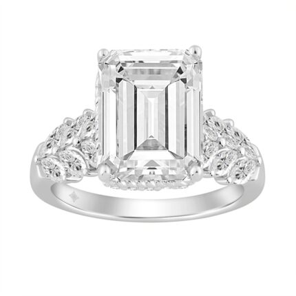 14K WHITE GOLD 4.00CT ROUND/MARQUISE/EMERALD DIAMOND LADIES RING (CENTER STONE EMERALD DIAMOND 3.00CT)