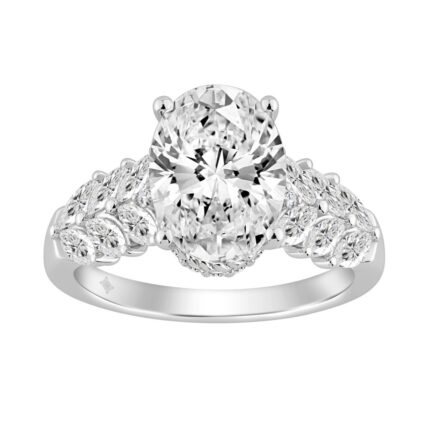 14K WHITE GOLD 4.00CT ROUND/OVAL/MARQUISE DIAMOND LADIES RING (CENTER STONE OVAL DIAMOND 3CT)