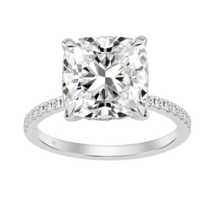 14K WHITE GOLD 5 1/4CT ROUND/CUSHION DIAMOND LADIES RING (CENTER STONE CUSHION DIAMOND 5.00CT)