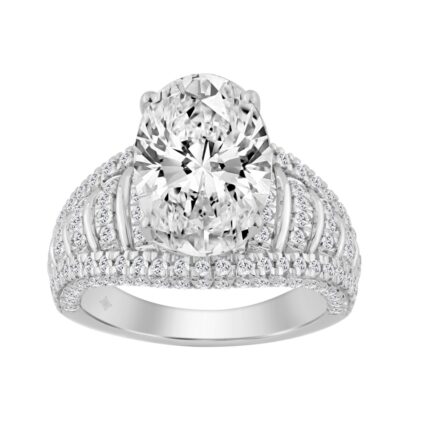 14K WHITE GOLD 6.00CT ROUND/OVAL DIAMOND LADIES RING (CENTER STONE OVAL DIAMOND 5.00CT)