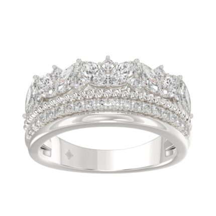 14K White Gold Ladies Fashion Ring with 1.00 CT Round & Marquise Diamonds