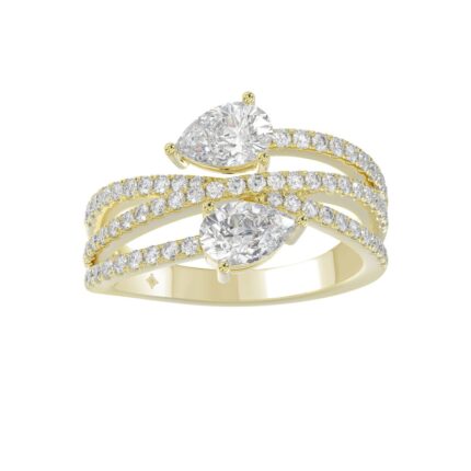 14K YELLOW GOLD 1 1/2CT ROUND/PEAR DIAMOND LADIES RING (CENTER STONE PEAR DIAMOND 1CT)