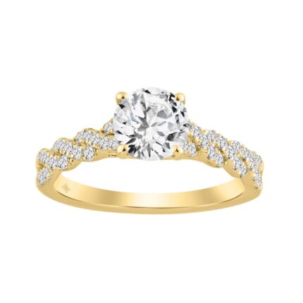 14K YELLOW GOLD 1 1/3CT ROUND DIAMOND LADIES BRIDAL RING (CENTER STONE ROUND DIAMOND 1CT)