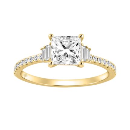 14K YELLOW GOLD 1 1/3CT ROUND/BAGUETTE/PRINCESS DIAMOND LADIES RING (CENTER STONE PRINCESS DIAMOND 1CT)