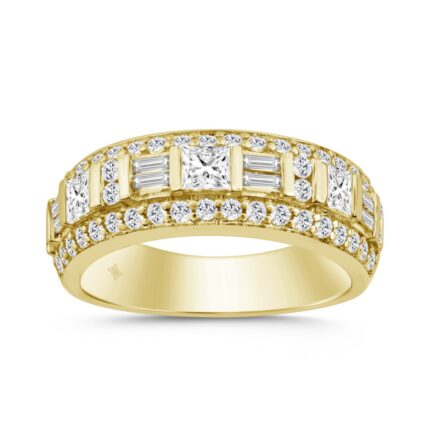 14K YELLOW GOLD 1 1/4CT ROUND/BAGUETTE/PRINCESS DIAMOND LADIES BAND