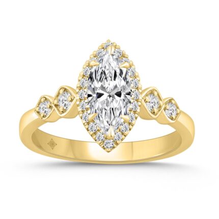 14K YELLOW GOLD 1 1/4CT ROUND/MARQUISE DIAMOND LADIES BRIDAL RING (CENTER STONE MARQUISE DIAMOND 1CT)