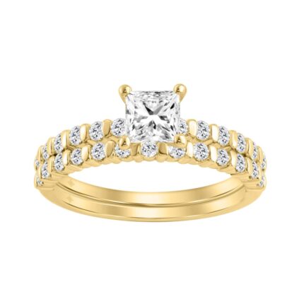 14K YELLOW GOLD 1 1/4CT ROUND/PRINCESS DIAMOND LADIES BRIDAL SET (CENTER STONE PRINCESS DIAMOND 3/4CT)