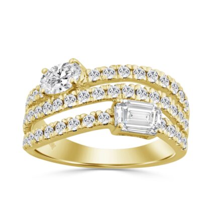 14K YELLOW GOLD 1 3/4CT ROUND/OVAL/EMERALD DIAMOND LADIES RING (CENTER STONE OVAL DIAMOND 3/8CT)