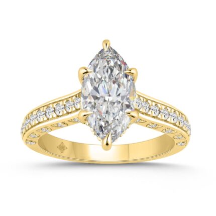 14K YELLOW GOLD 2 1/2CT ROUND/MARQUISE DIAMOND LADIES RING (CENTER STONE MARQUISE DIAMOND 2CT)