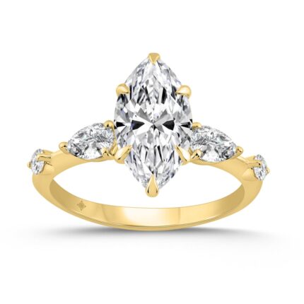 14K YELLOW GOLD 2 1/2CT ROUND/MARQUISE/PEAR DIAMOND LADIES RING (CENTER STONE MARQUISE DIAMOND 2CT)