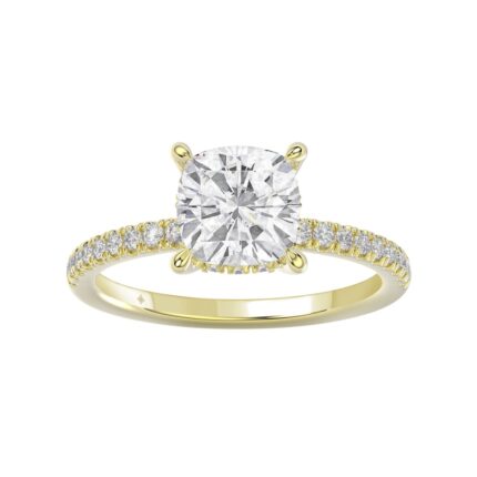 14K YELLOW GOLD 2 1/4CT ROUND/CUSHION DIAMOND LADIES RING (CENTER STONE CUSHION DIAMOND 2CT)