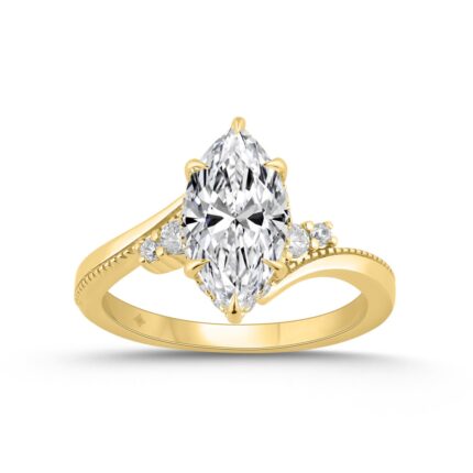 14K YELLOW GOLD 2 1/4CT ROUND/MARQUISE DIAMOND LADIES RING (CENTER STONE MARQUISE DIAMOND 2CT)