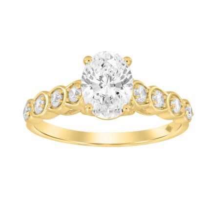 14K YELLOW GOLD 2 1/4CT ROUND/OVAL DIAMOND LADIES RING (CENTER STONE OVAL DIAMOND 2.00CT)
