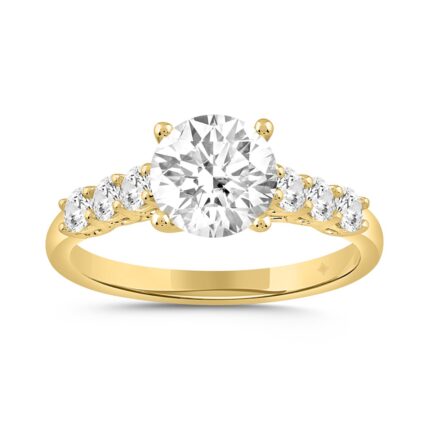 14K YELLOW GOLD 2 3/8CT ROUND DIAMOND LADIES RING (CENTER STONE ROUND DIAMOND 2CT )