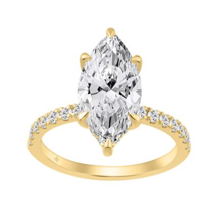 14K YELLOW GOLD 3 1/2CT MARQUISE/ROUND DIAMOND LADIES RING (CENTER STONE MARQUISE DIAMOND 3CT)