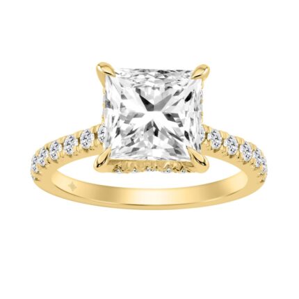 14K YELLOW GOLD 3 1/2CT ROUND/PRINCESS DIAMOND LADIES RING (CENTER STONE PRINCESS DIAMOND 3.00CT)