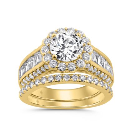 14K YELLOW GOLD 3 3/4CT ROUND/EMERALD DIAMOND LADIES BRIDAL SET (CENTER STONE ROUND DIAMOND 1 1/2CT)