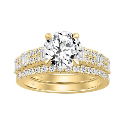 14K YELLOW GOLD 3.00CT ROUND/EMERALD DIAMOND LADIES BRIDAL SET (CENTER STONE ROUND DIAMOND 2.00CT)