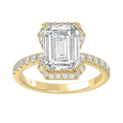 14K Yellow Gold 4 1/2CT ladies Round & Emerald-cut diamond halo engagement Ring 4.00CT Emerald  Center stone (Color F-G -Clarity VS1/VS2)