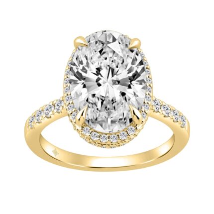 14K YELLOW GOLD 5 1/2CT ROUND/OVAL DIAMOND LADIES RING (CENTER STONE OVAL DIAMOND 5.00CT)