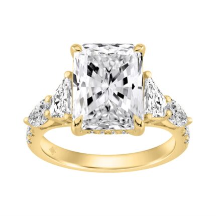 14K YELLOW GOLD 6 1/4CT ROUND/RADIANT/PEAR/TRAPEZOID DIAMOND LADIES RING (CENTER STONE RADIANT DIAMOND 5CT)