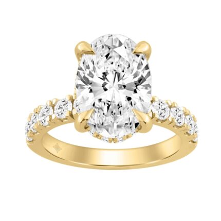 14K YELLOW GOLD 6.00CT ROUND/OVAL DIAMOND LADIES RING (CENTER STONE OVAL DIAMOND 5.00CT)