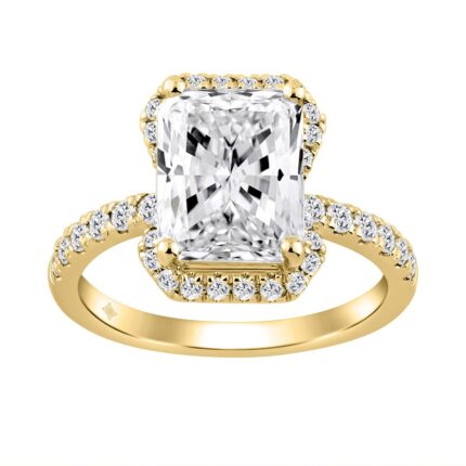 14K Yellow Gold Lab-Grown Diamond Ladies Halo Engagement Ring 4 1/2CT Elongated Radiant Cut Center & Round Diamond 4.00CT Radiant Center stone (Co