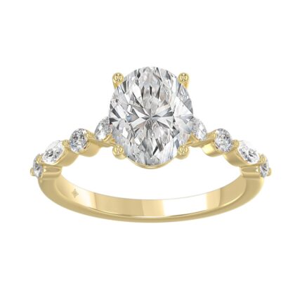 14K Yellow Gold Oval Diamond Fancy Engagement Ring for Ladies 2 1/2CT with Marquise & Round Diamond 2.00CT Oval Center stone (Color F-G -Clarity V